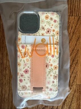 Wallis Floral iPhone 15 Card Case with Peach Strap
